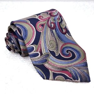 DIOR Monsieur Silk Tie Blue Green Red Gold Abstract Swirls Artsy